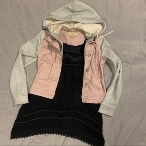 2 items Black summer dress + pink hooded jean jacket